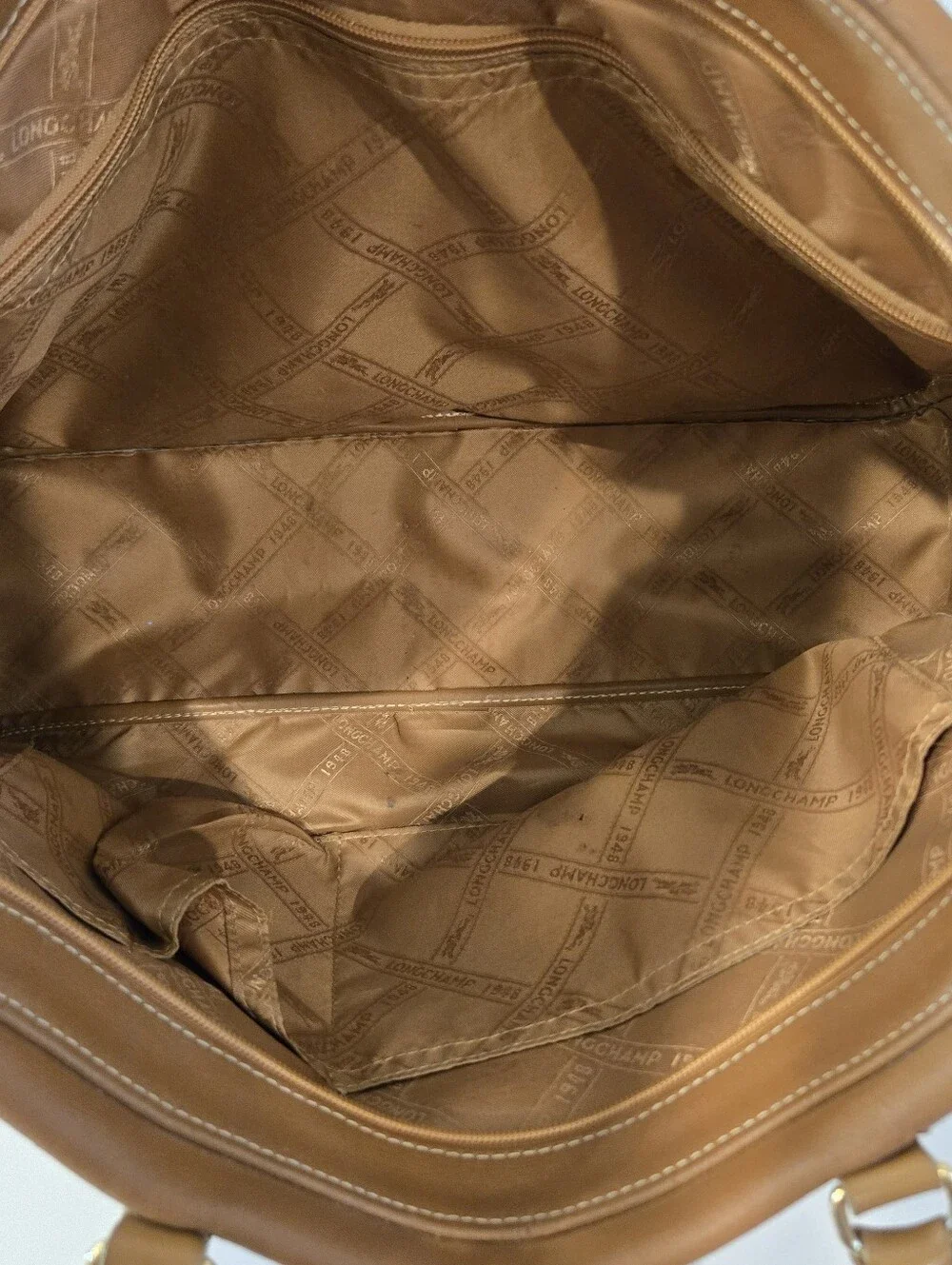 Longchamp Brown Leather Handbag Tote Purse Shoulder Bag Gold hardware - Picture 7 of 9